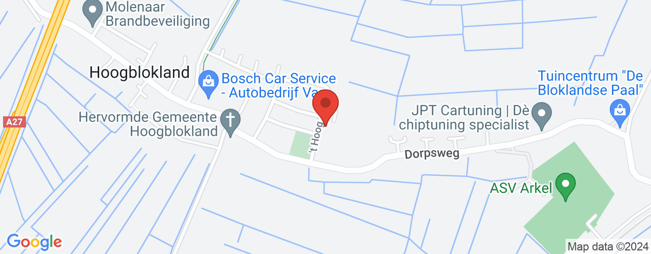 Google Maps afbeelding van de locatie van het incident. De locatie "'t Hoog 12, Hoogblokland" is aangegeven met een rode marker.