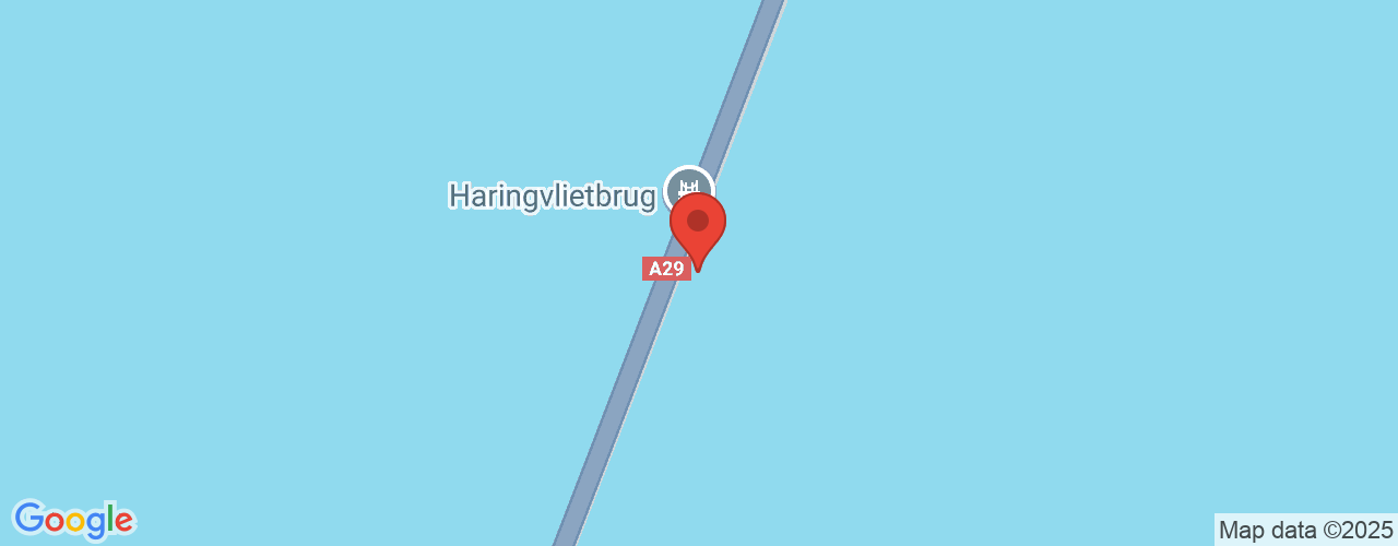 Google Maps afbeelding van de locatie van het incident. De locatie "A29 Haringvlietbrug" is aangegeven met een rode marker.