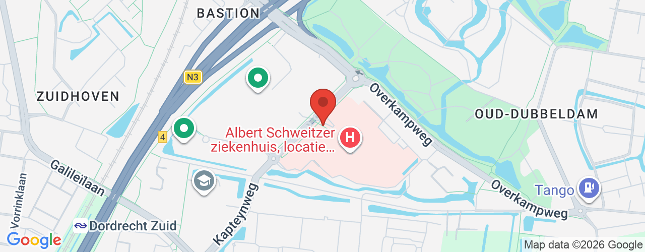 Google Maps afbeelding van de locatie van het incident. De locatie "Albert Schweitzerplaats Dordrecht" is aangegeven met een rode marker.