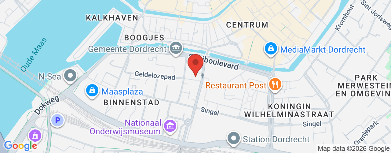 Google Maps afbeelding van de locatie van het incident. De locatie "Azijnplaats, Dordrecht " is aangegeven met een rode marker.