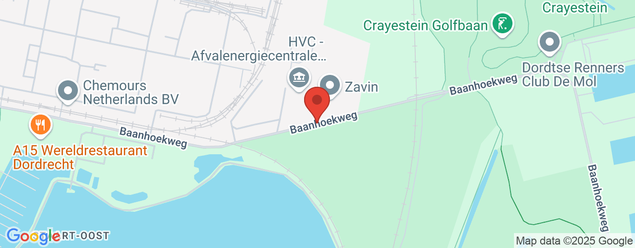 Google Maps afbeelding van de locatie van het incident. De locatie "Baanhoekweg Dordrecht" is aangegeven met een rode marker.