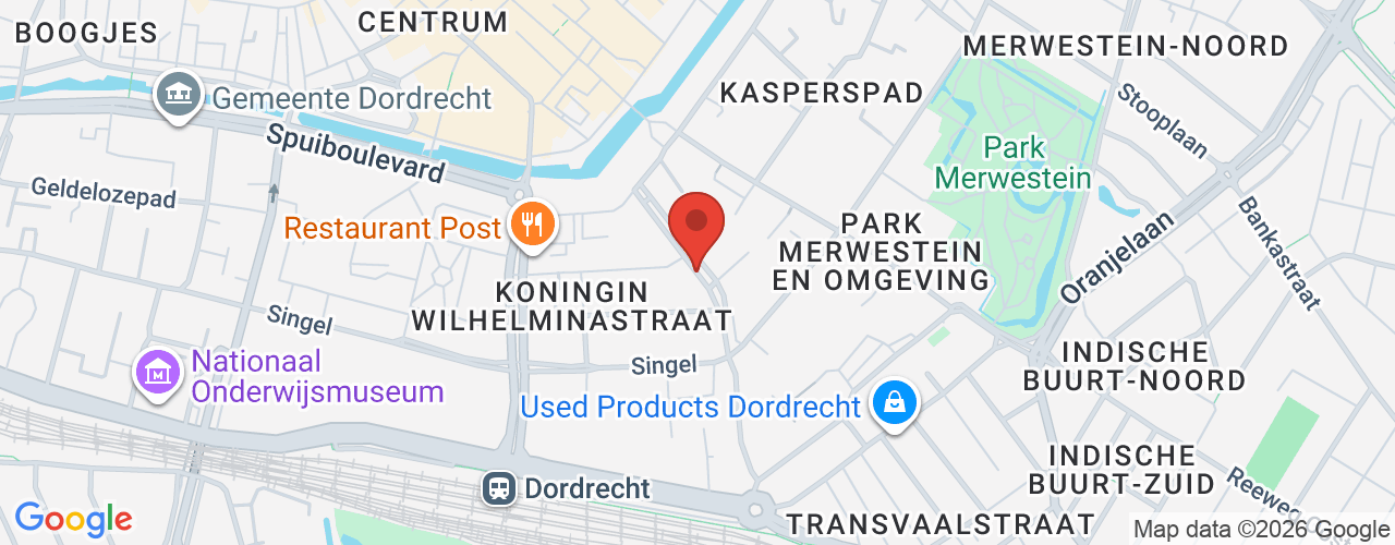 Google Maps afbeelding van de locatie van het incident. De locatie "Blekersdijk, Dordrecht " is aangegeven met een rode marker.