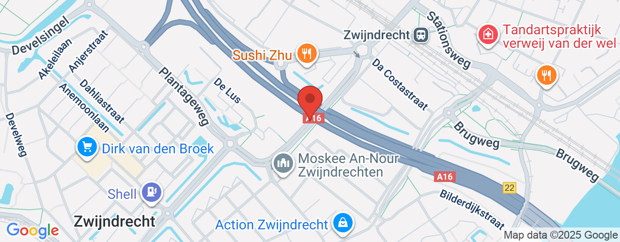 Google Maps afbeelding van de locatie van het incident. De locatie "Burgemeester Doumaweg Zwijndrecht" is aangegeven met een rode marker.
