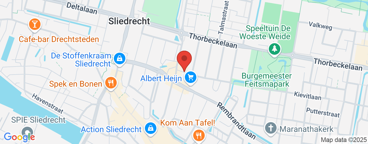 Google Maps afbeelding van de locatie van het incident. De locatie "Burgemeester Winklerplein Sliedrecht " is aangegeven met een rode marker.