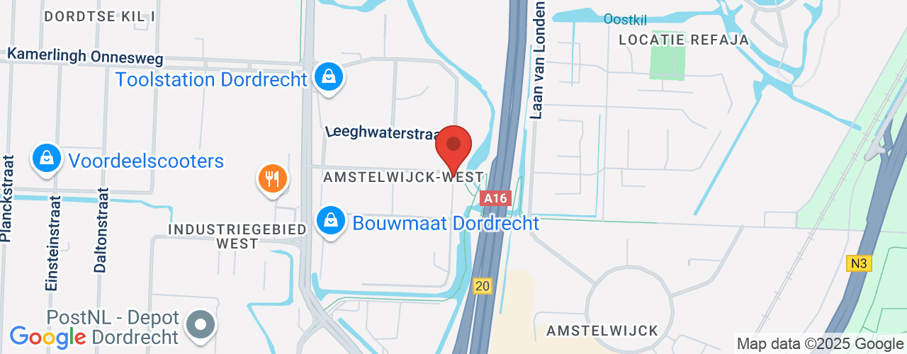 Google Maps afbeelding van de locatie van het incident. De locatie "Calandstraat, Dordrecht " is aangegeven met een rode marker.