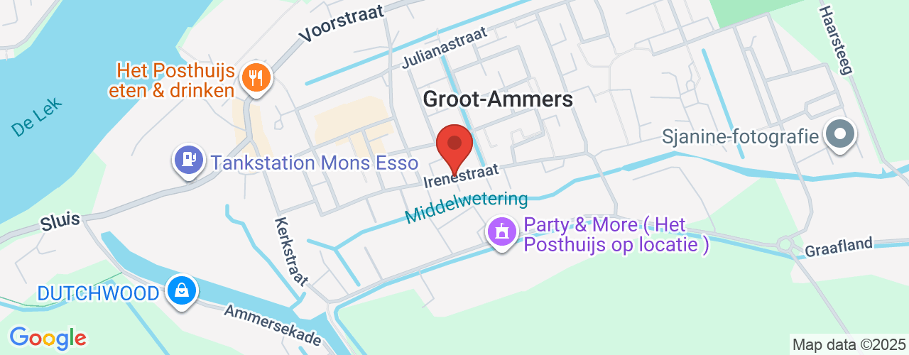 Google Maps afbeelding van de locatie van het incident. De locatie "Irenestraat, Groot-Ammers " is aangegeven met een rode marker.