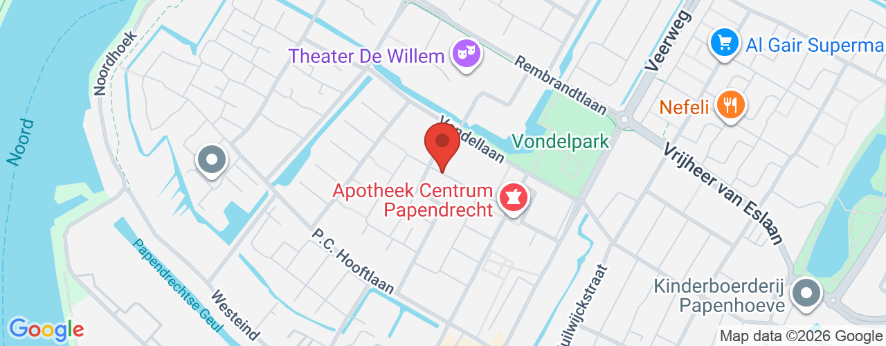 Google Maps afbeelding van de locatie van het incident. De locatie "Jan Luykenstraat Papendrecht" is aangegeven met een rode marker.