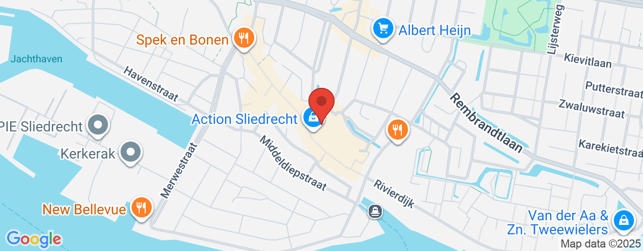 Google Maps afbeelding van de locatie van het incident. De locatie "Kerkbuurt 35a Sliedrecht" is aangegeven met een rode marker.