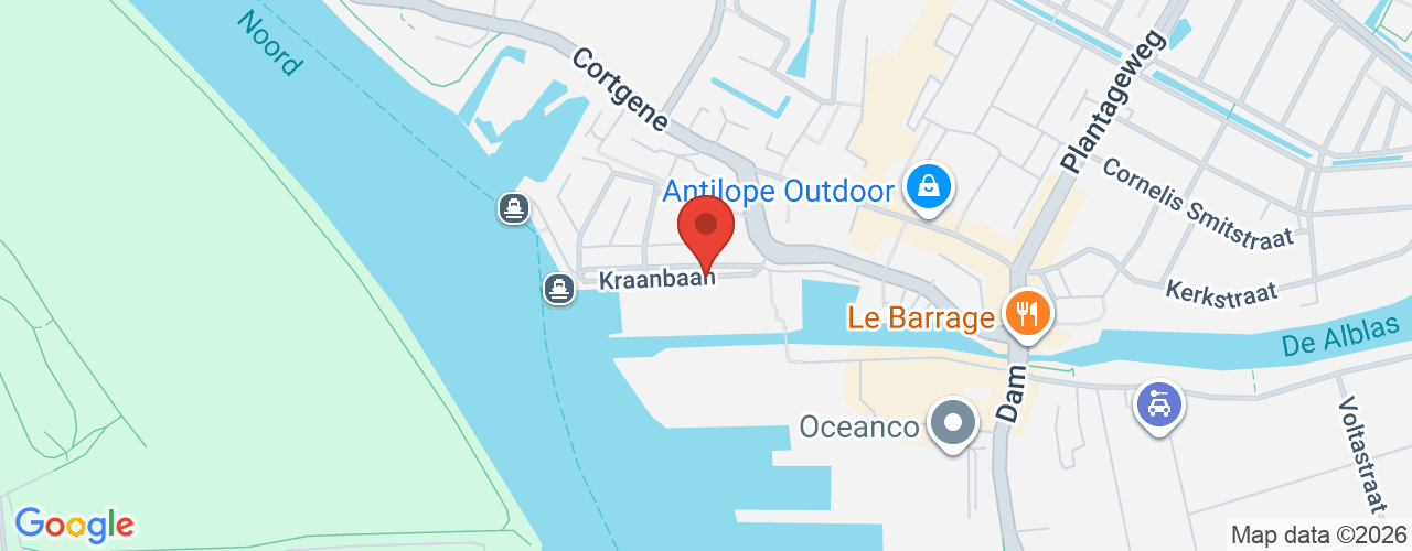Google Maps afbeelding van de locatie van het incident. De locatie "Kraanbaan Alblasserdam" is aangegeven met een rode marker.