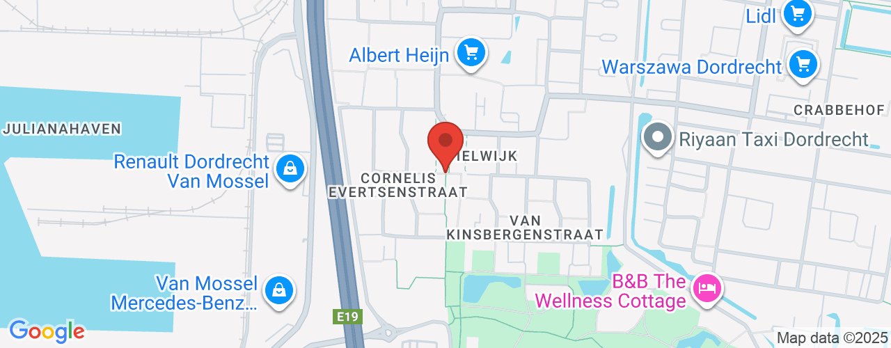Google Maps afbeelding van de locatie van het incident. De locatie "Maarten Harpertsz Trompweg Dordrecht" is aangegeven met een rode marker.