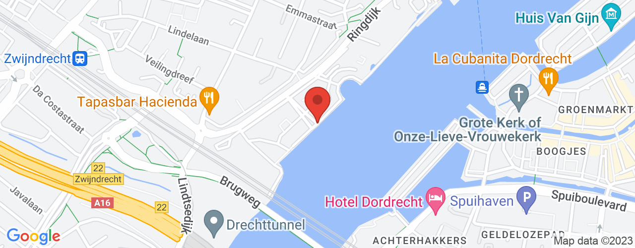 Google Maps afbeelding van de locatie van het incident. De locatie "Maasboulevard, Zwijndrecht" is aangegeven met een rode marker.