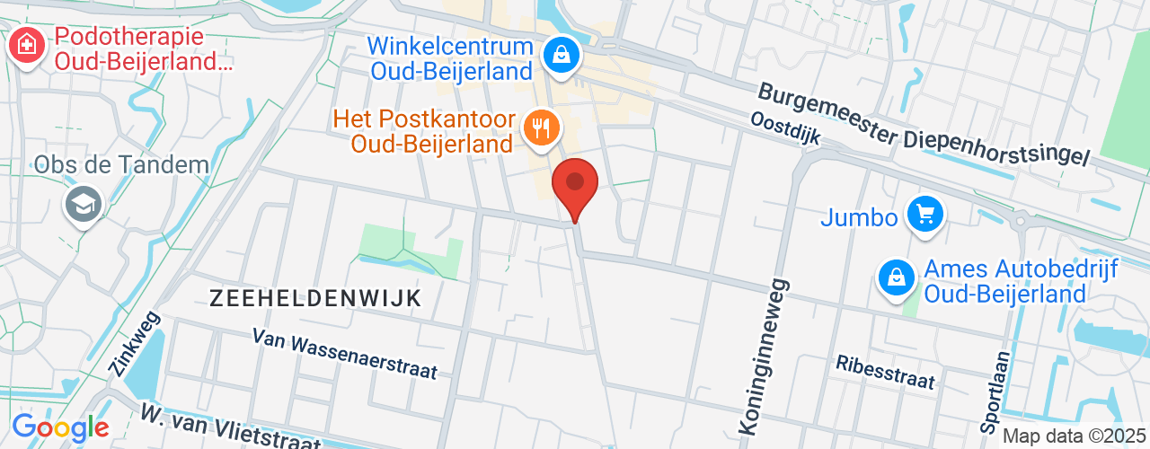Google Maps afbeelding van de locatie van het incident. De locatie "Oost-Voorstraat, Oud-Beijerland" is aangegeven met een rode marker.