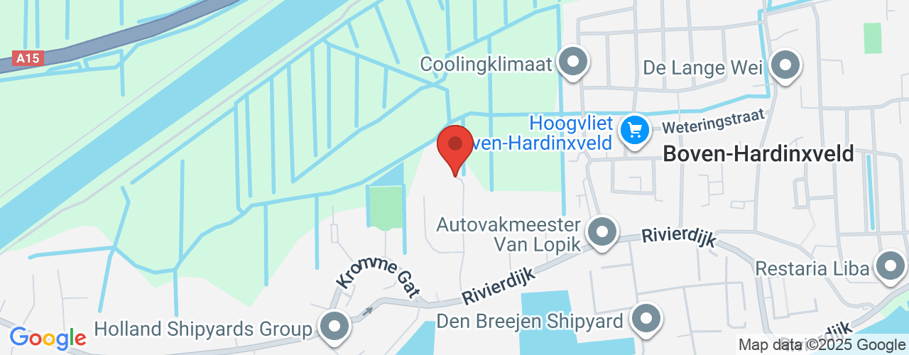 Google Maps afbeelding van de locatie van het incident. De locatie "Rivierdijk Hardinxveld-Giessendam" is aangegeven met een rode marker.