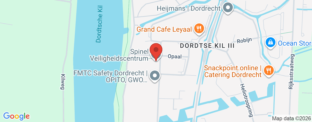 Google Maps afbeelding van de locatie van het incident. De locatie "Spinel 100, 3316 LG Dordrecht" is aangegeven met een rode marker.