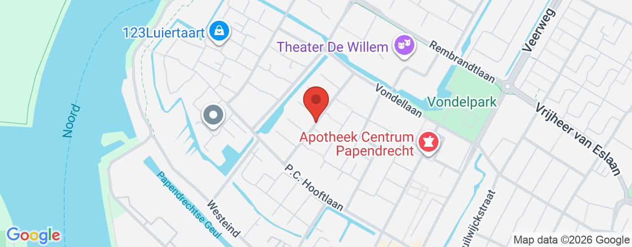 Google Maps afbeelding van de locatie van het incident. De locatie "Staringlaan, Papendrecht " is aangegeven met een rode marker.