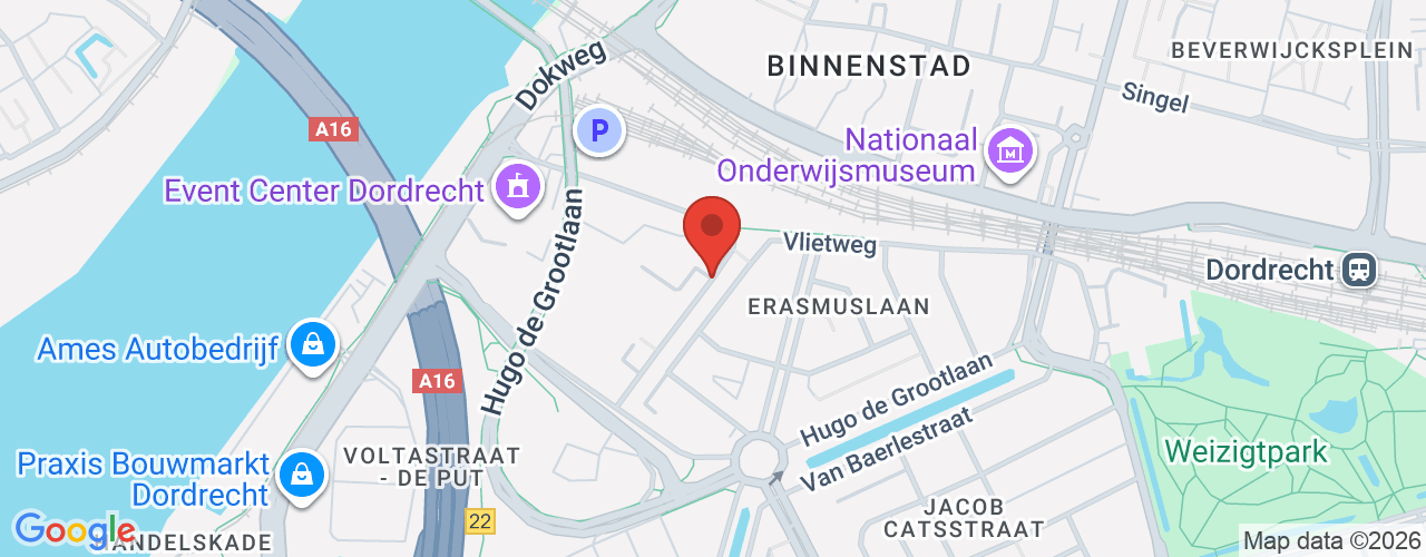 Google Maps afbeelding van de locatie van het incident. De locatie "Weeskinderendijk Dordrecht " is aangegeven met een rode marker.