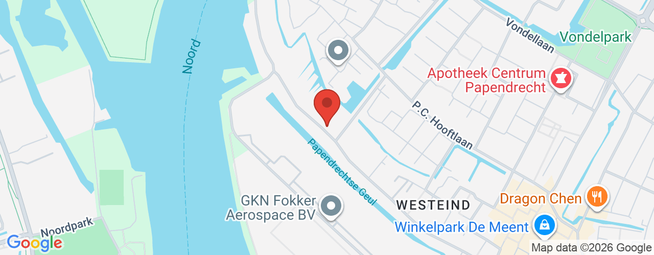 Google Maps afbeelding van de locatie van het incident. De locatie "Westeind 182 Papendrecht" is aangegeven met een rode marker.