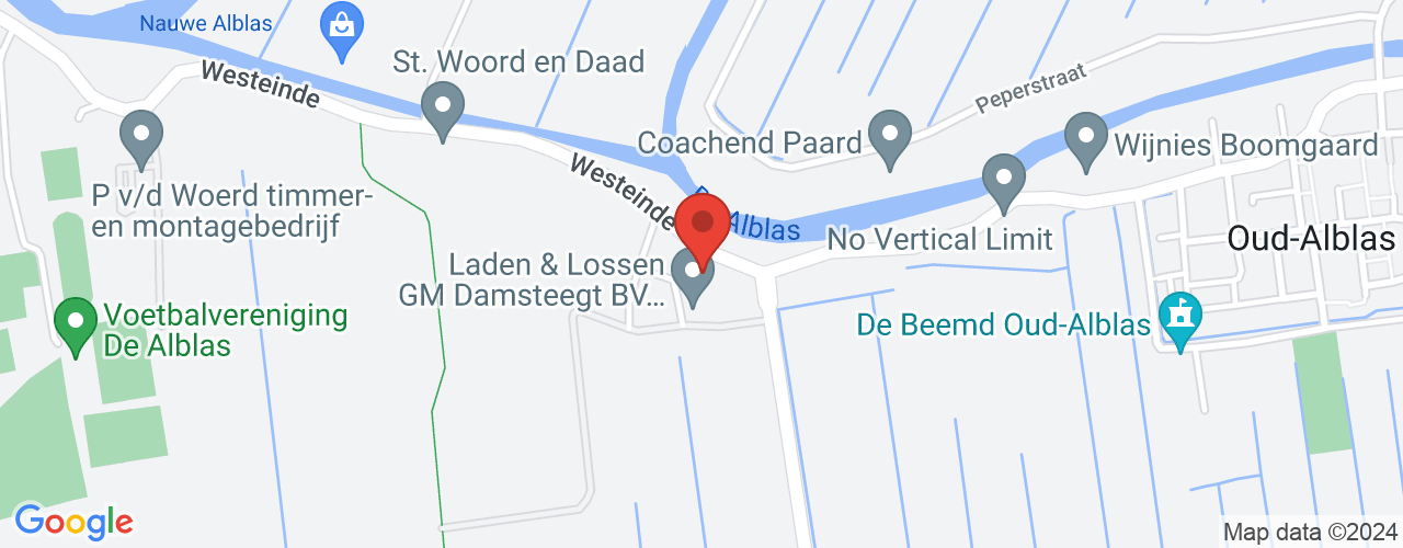 Google Maps afbeelding van de locatie van het incident. De locatie "Westeinde 36, Oud-Alblas" is aangegeven met een rode marker.