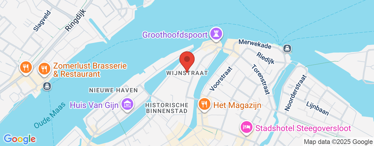 Google Maps afbeelding van de locatie van het incident. De locatie "Wijnstraat Dordrecht " is aangegeven met een rode marker.