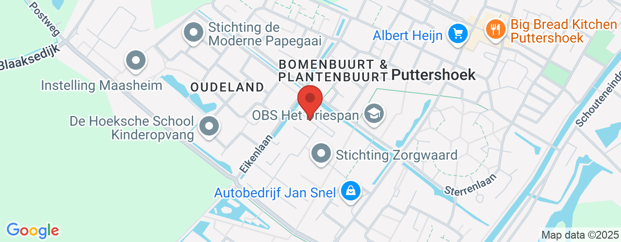 Google Maps afbeelding van de locatie van het incident. De locatie "Winterplein, Puttershoek " is aangegeven met een rode marker.