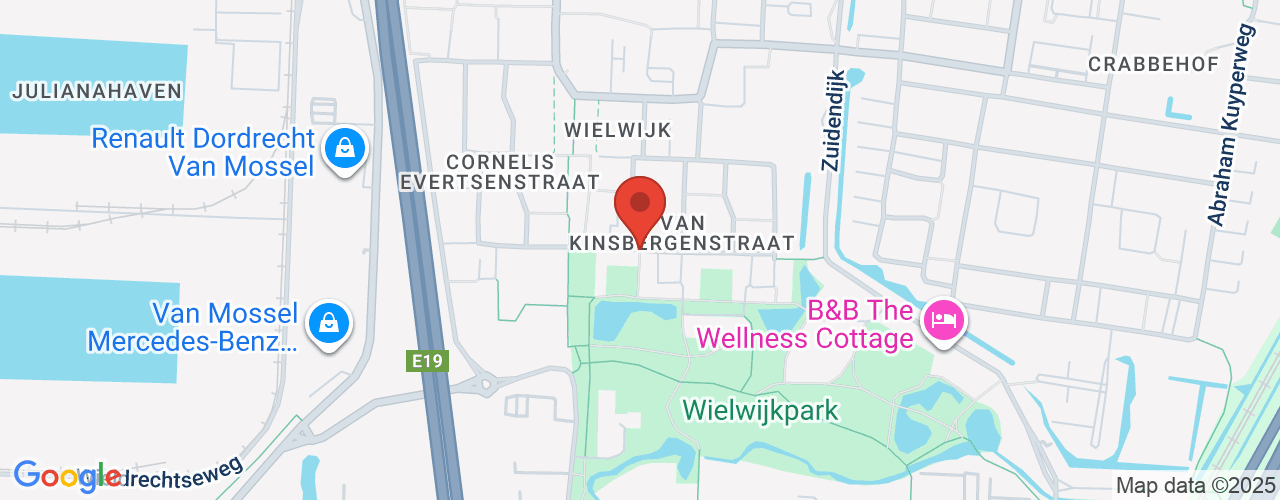 Google Maps afbeelding van de locatie van het incident. De locatie "Witte de Withstraat Dordrecht " is aangegeven met een rode marker.