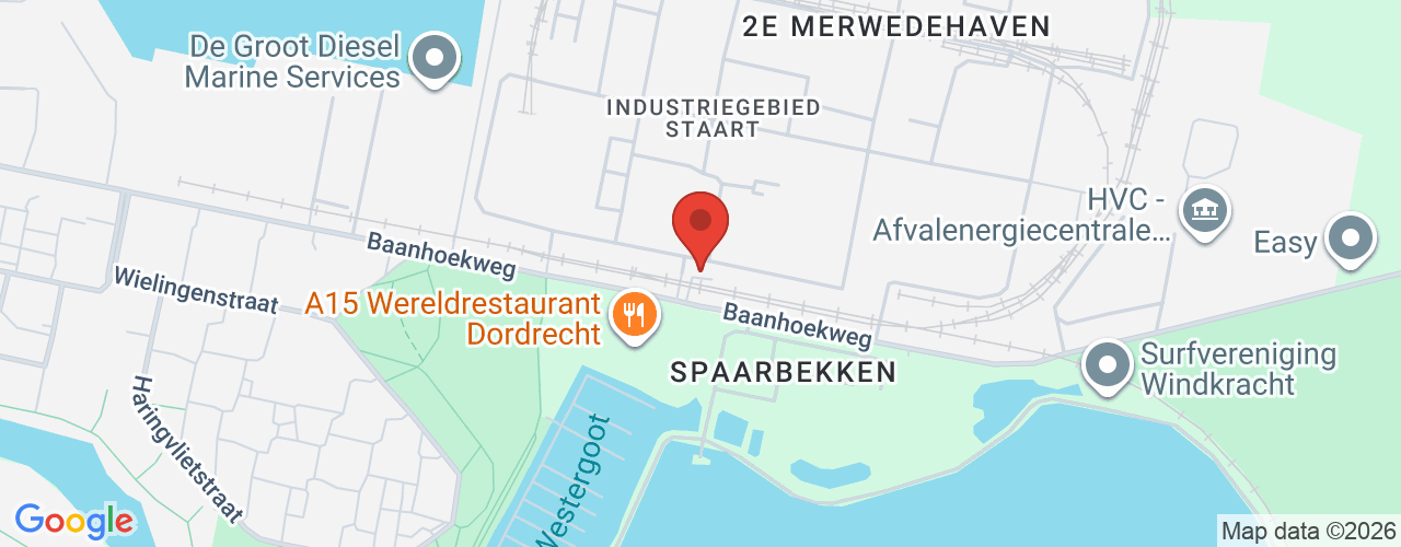 Google Maps afbeelding van de locatie van het incident. De locatie "baanhoekweg 22 Dordrecht" is aangegeven met een rode marker.